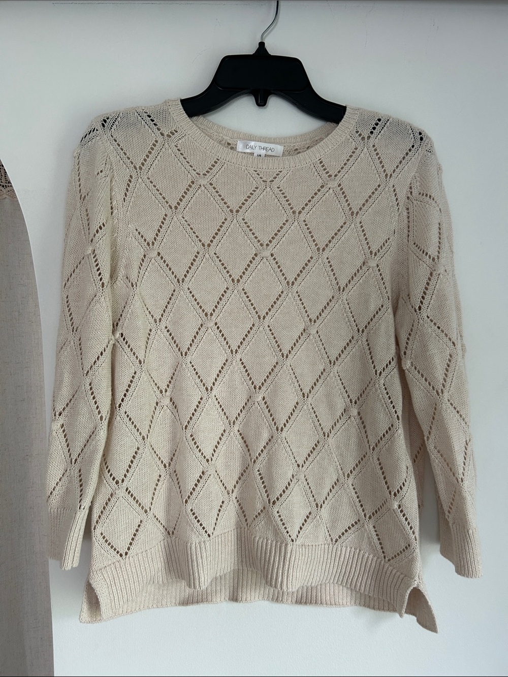 Cozy Diamond Pointelle Crewneck Sweater - Cream